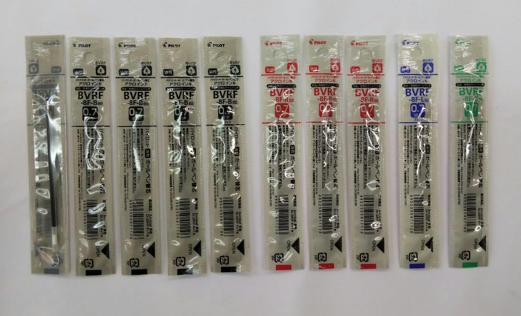 PILOT oil-based ballpoint pen Ink- Pens, Fine Point 0.7 mm Black 5 Pieces Red 3 Pieces, Blue Pieces, Green 1 Piece Bvrf ??? 8 ??F ??? B/R/L/G 10 Pcs as