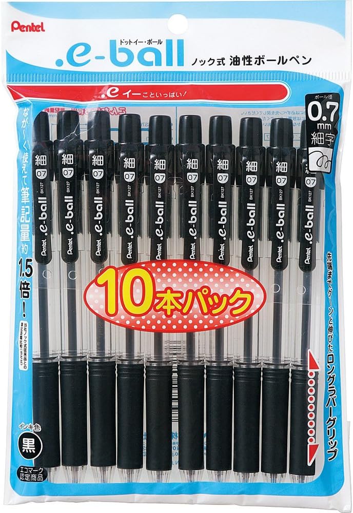 Pentel XBK127A0 Ballpoint Pen, Dotoe 0.7 Black, Pack of 10