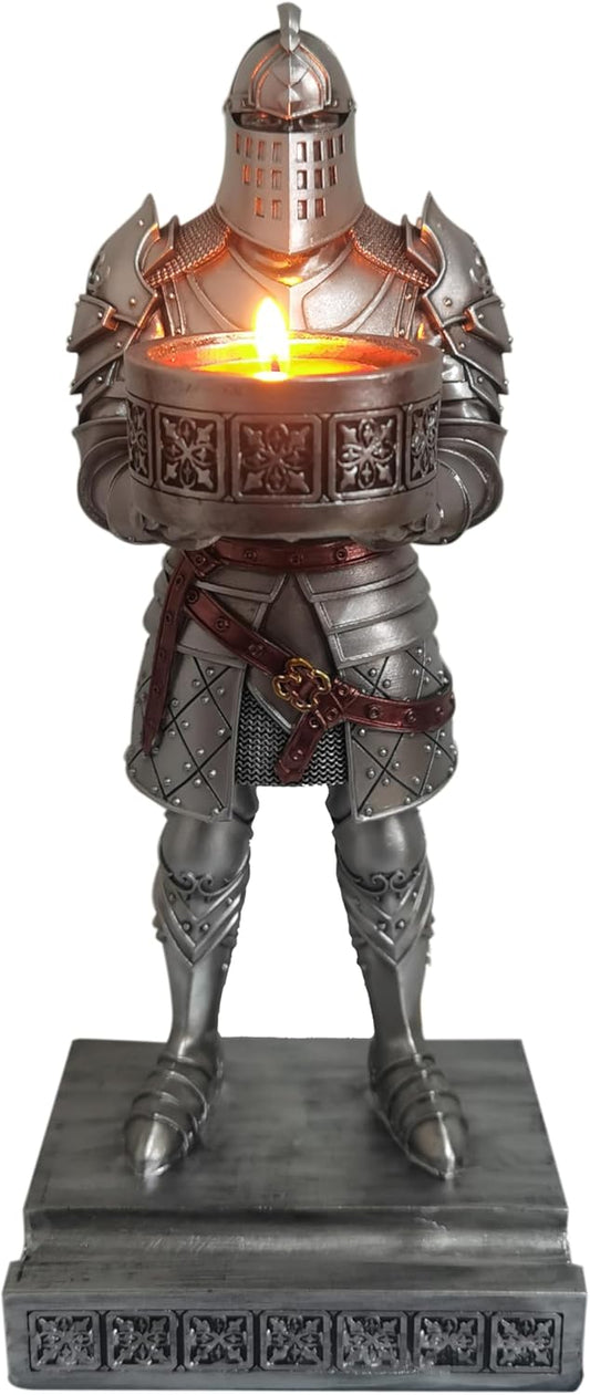 HDMbigmi King's Guard Standup Knight Candlestick Holders Resin TeaLight Holder Warrior Mobile Phone Stand Pen Holder Candle Holder for Restaurant, Altar, Home Table(Silver)