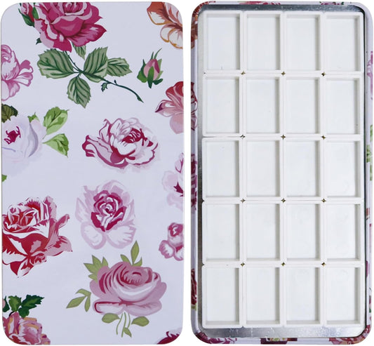 FCLUB Magnetic Empty Watercolor Palette Tin with 20pcs Empty Watercolor Full Pans Carrying Strong 3M Magnetic Squares for Artist Paints DIY Watercolor Oils