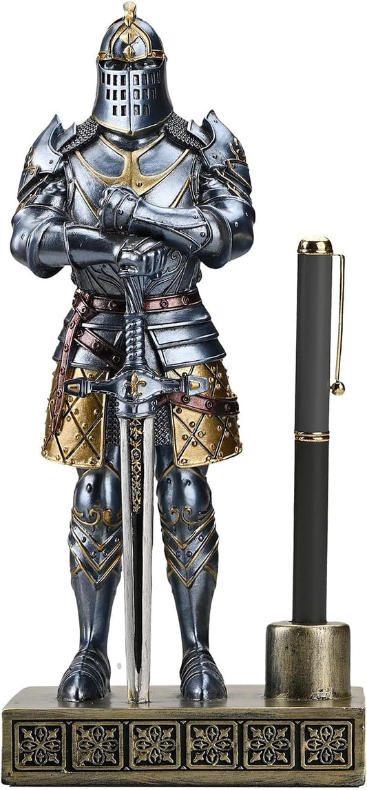 HDMbigmi King's Guard Knight Pen Stand Statue Office Pen Stand Desk Organizer For Men Top Collection as Gift 9.45 Inches (Blue)