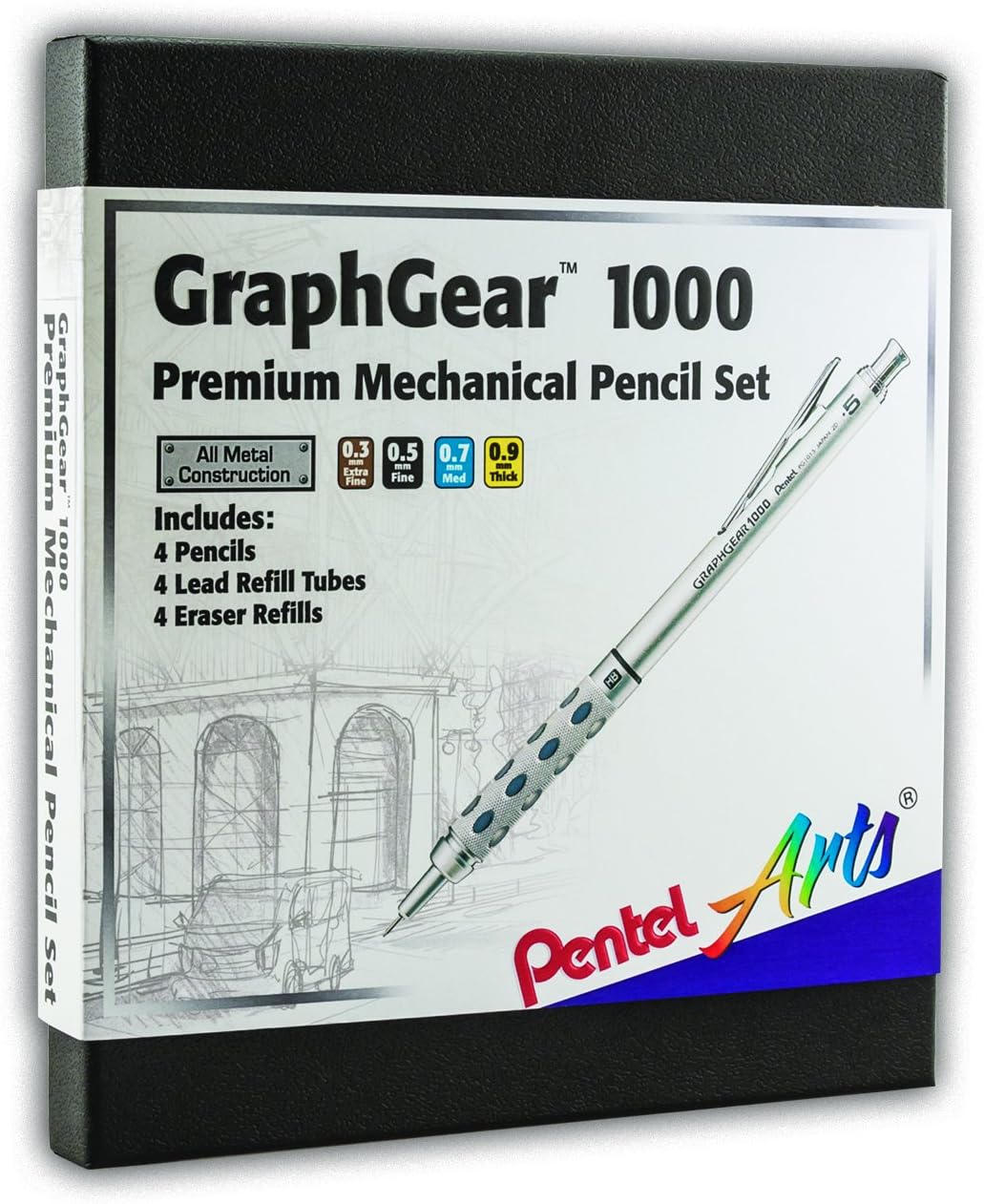 Pentel Arts GraphGear 1000 Mechanical Pencil Premium Gift Set with Refill Leads & Erasers (PG1000BXSET)