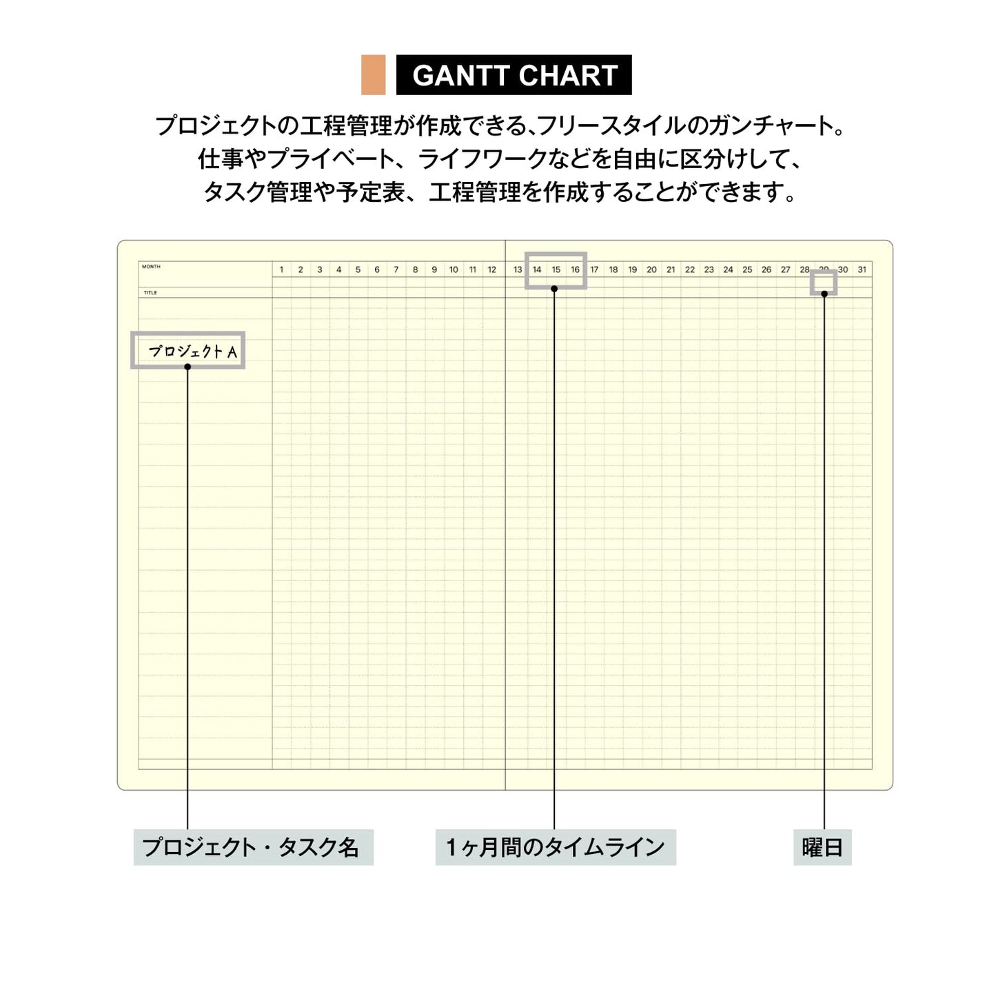 Laconic LGF05-36 Notebook A5 Gantt Chart Date Free Style Notebook