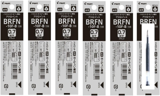 Pilot BRFN-10F-B Rollerball Pen Refill, Fine Point, 0.7mm, Black, 6 Pens