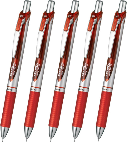 Pentel Gel Ink Ballpoint Pen, ENERGEL 0.5 RED, XBLN75ZB, 5 PCS