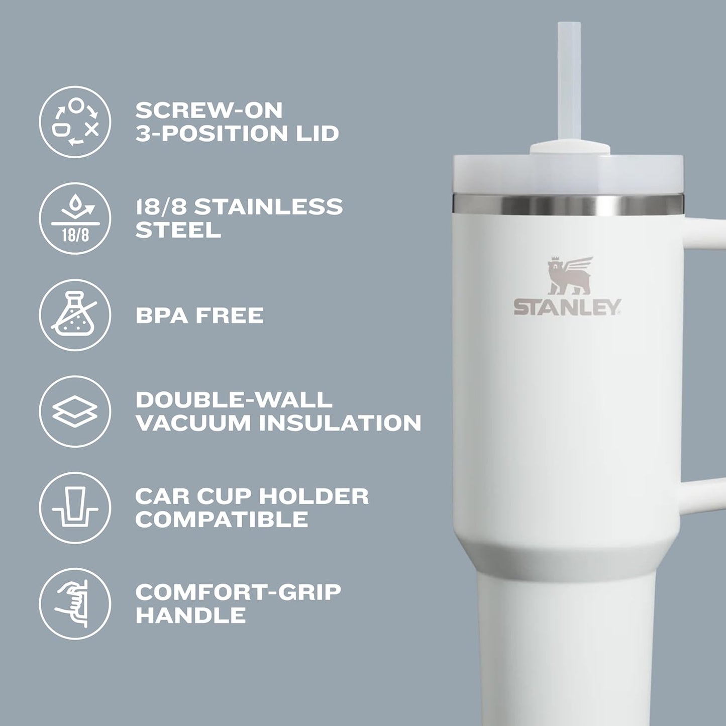 Stanley Quencher H2.0 Tumbler with Handle and Straw 30 oz | Flowstate 3-Position Lid | Cup Holder Compatible for Travel | Insulated Stainless Steel Cup | BPA-Free | Goldenrod