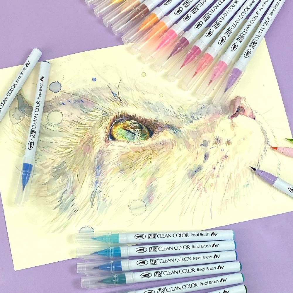 Kuretake ZIG CLEAN COLOR Real Brush 12 Colors set, AP-Certified, Flexible Brush Tip, Professional quality, Odourless, Xylene Free, Easy to create narrow and wide lines, Made in Japan