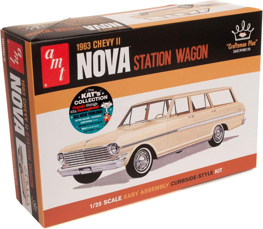 Round 2 Unknown AMT 1963 Chevy II Nova Station Wagon Craftsman Plus Series 1:25 Scale Model Kit, White