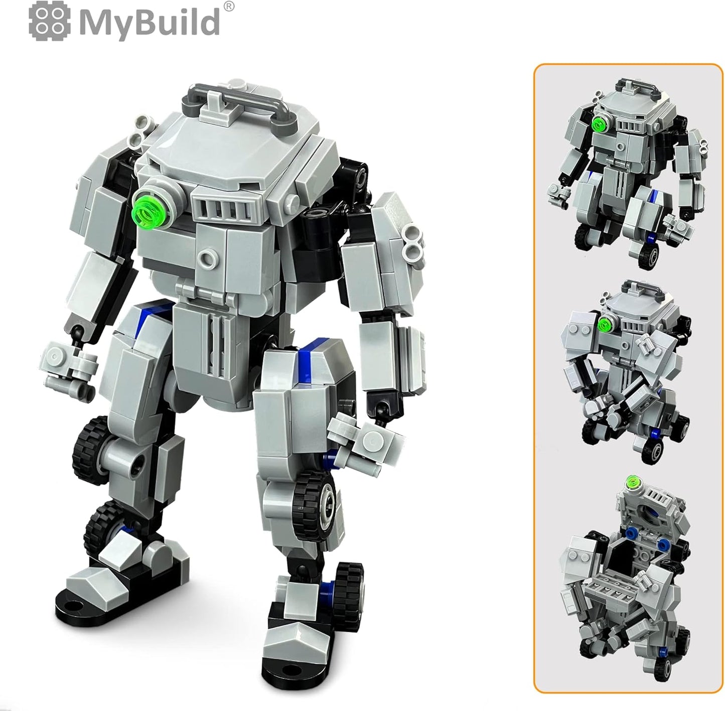 MyBuild Mecha Frame Armed Forces 7003 - Stryker Mech Light Gray with Commander Weapon Box, Military Themed Building Bricks for Mech Fans, Ages 14 and Up
