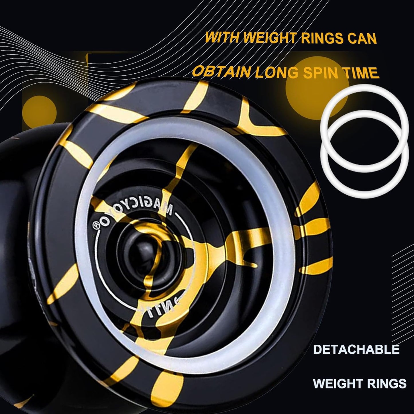 MAGICYOYO N11 Professional Unresponsive Yoyo N11 Dual Purpose Alloy Trick YoYo Ball (Black with Golden) with Bag, Glove, 12 Yoyo Strings and Responsive Bearing Kit