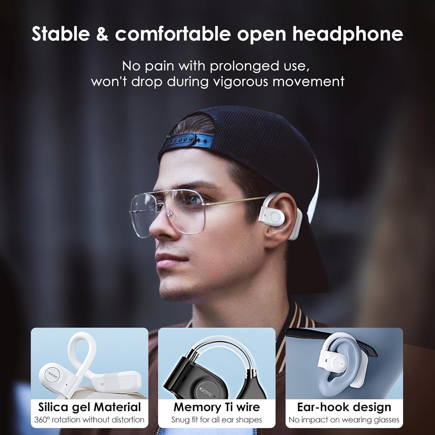 King Lucky i31PRO Open Ear Headphones Wireless Bluetooth 5.3 Earbuds Ear Hanging Bluetooth Headset with mic White 60Hrs Playtime ipx5 Waterproof Sports Ear Buds for Gym Running Gaming(Off-White)