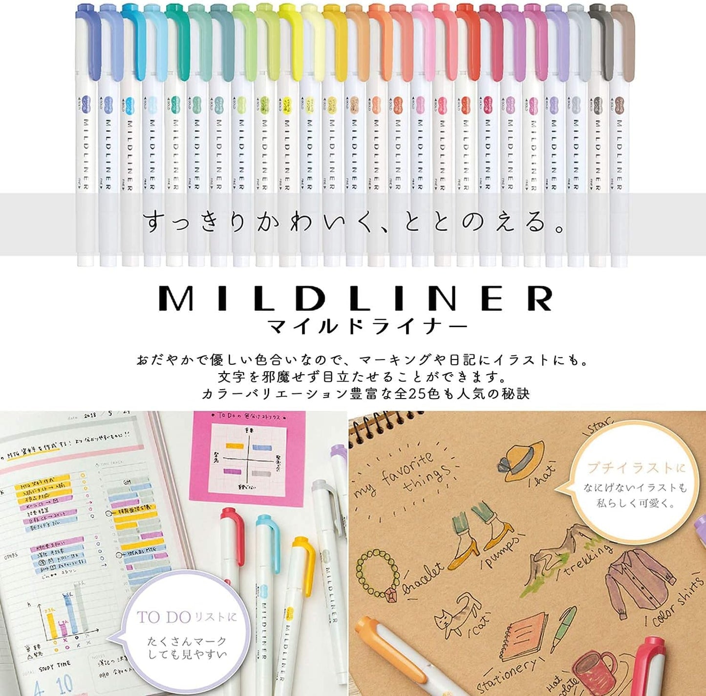 ZEBRA WKT7-25C-BOX Highlighter, Mildliner, 25 Colors, Box Case Included