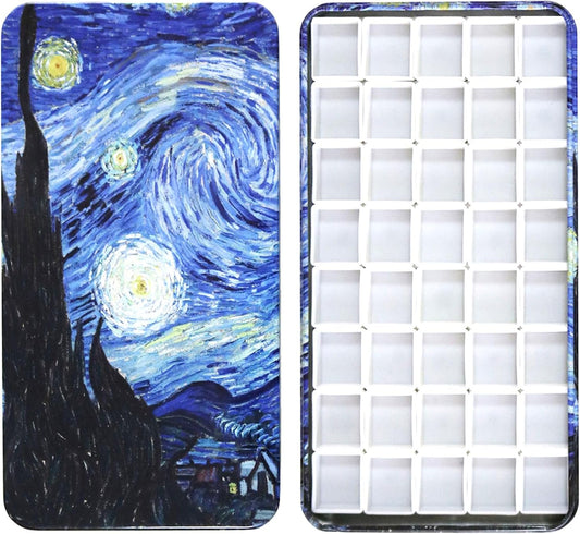 Empty Watercolor Tins Paint Palette with 40Pcs Empty Half Pans Carrying Magnetic Squares - Starry Night by Vincent Van Gosh