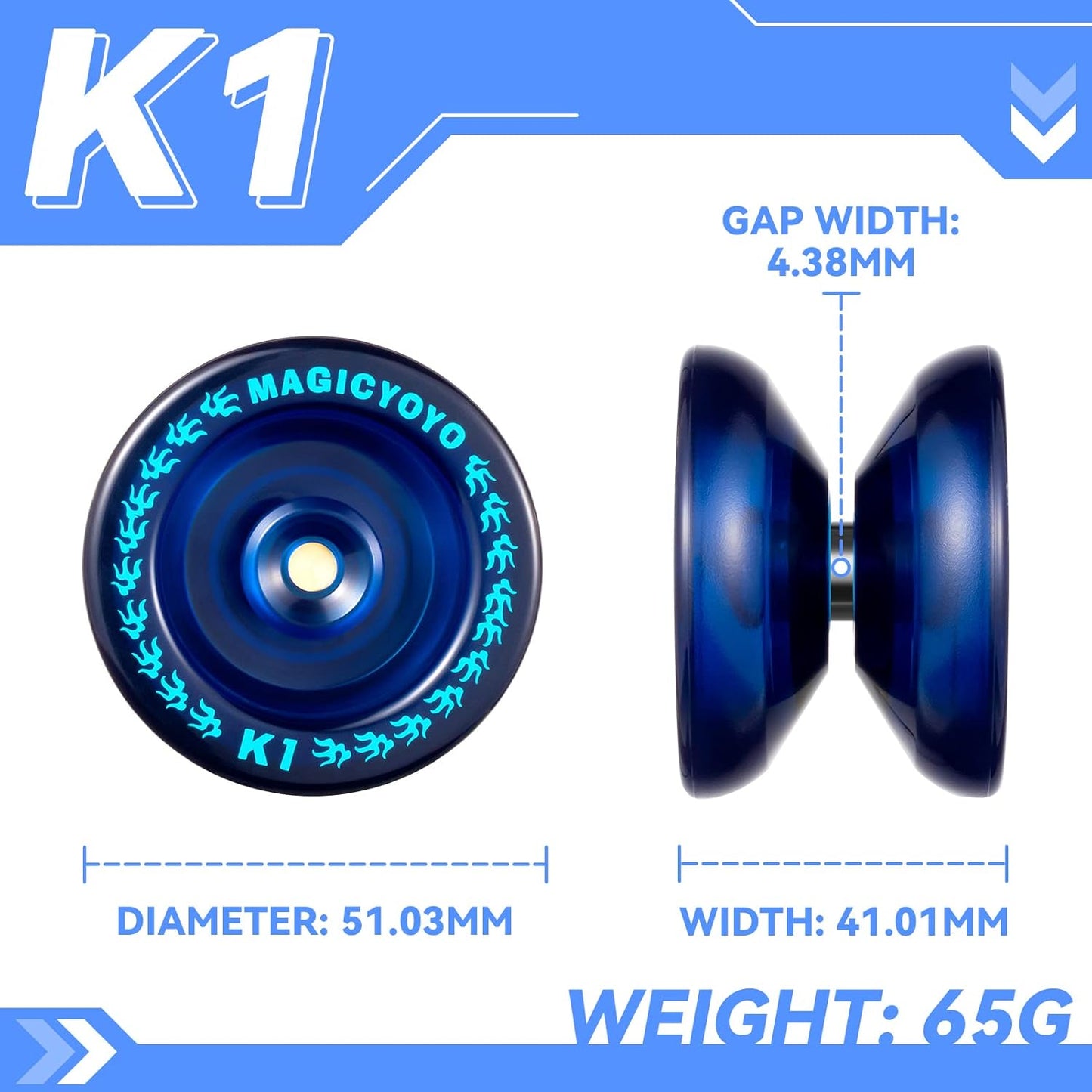 MAGICYOYO Responsive Yoyo K1 Tug Return Yo yo, Hubstacks Yo-yo for Kids Beginners Dual Purpose Yo Yo with Unresponsive Bearing, Storage Bag + 12 Yoyo Strings +Yo-Yo Glove +2 Yo yo Hubstacks (Blue)