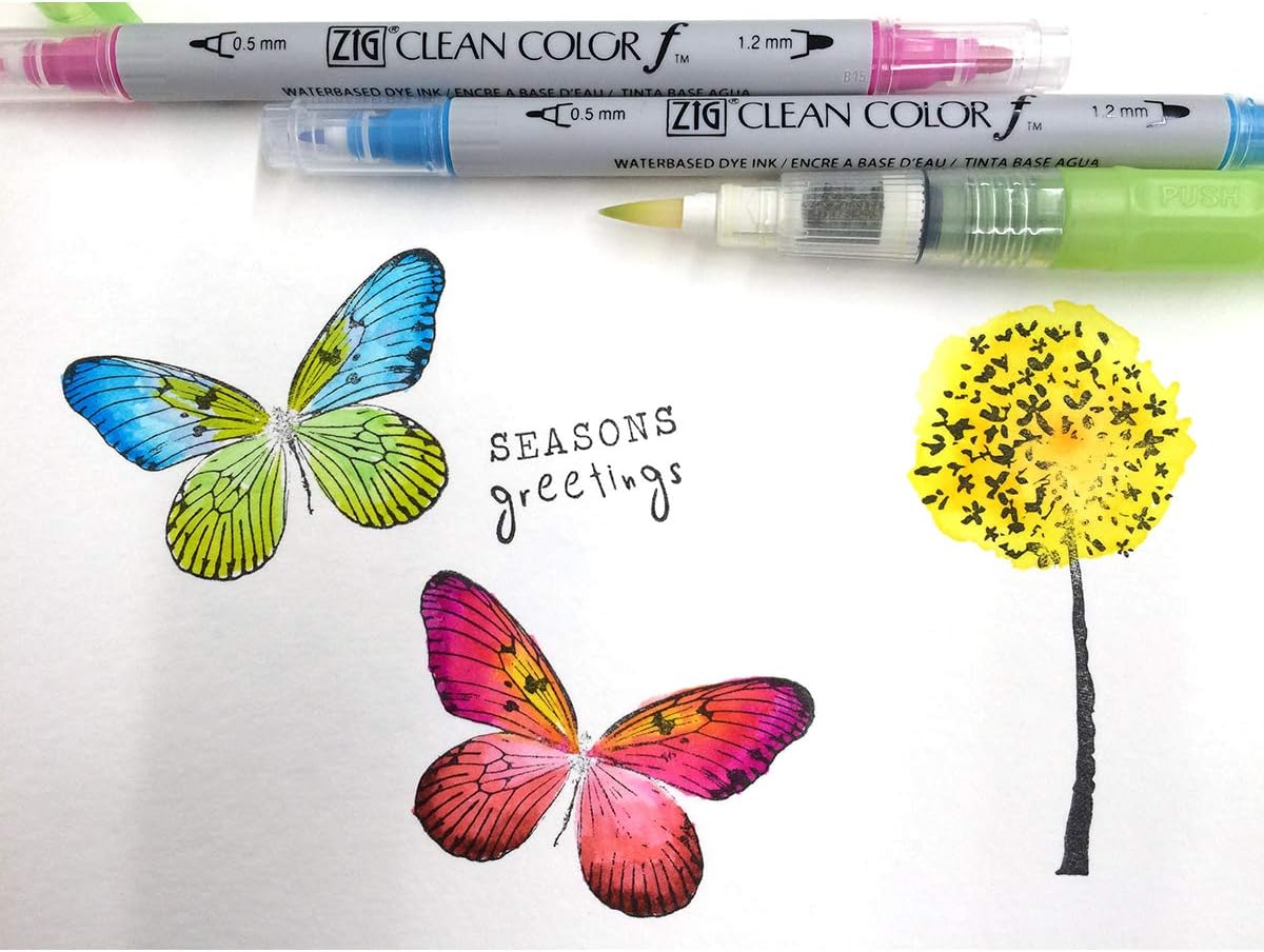 Kuretake ZIG CLEAN COLOR f 36 colors set, 0.5 mm & 1.2 mm, AP-Certified, Odourless, Xylene Free, Suitable for dark paper, Perfect for illustrating, sketching, designing and cartooning. Made in Japan