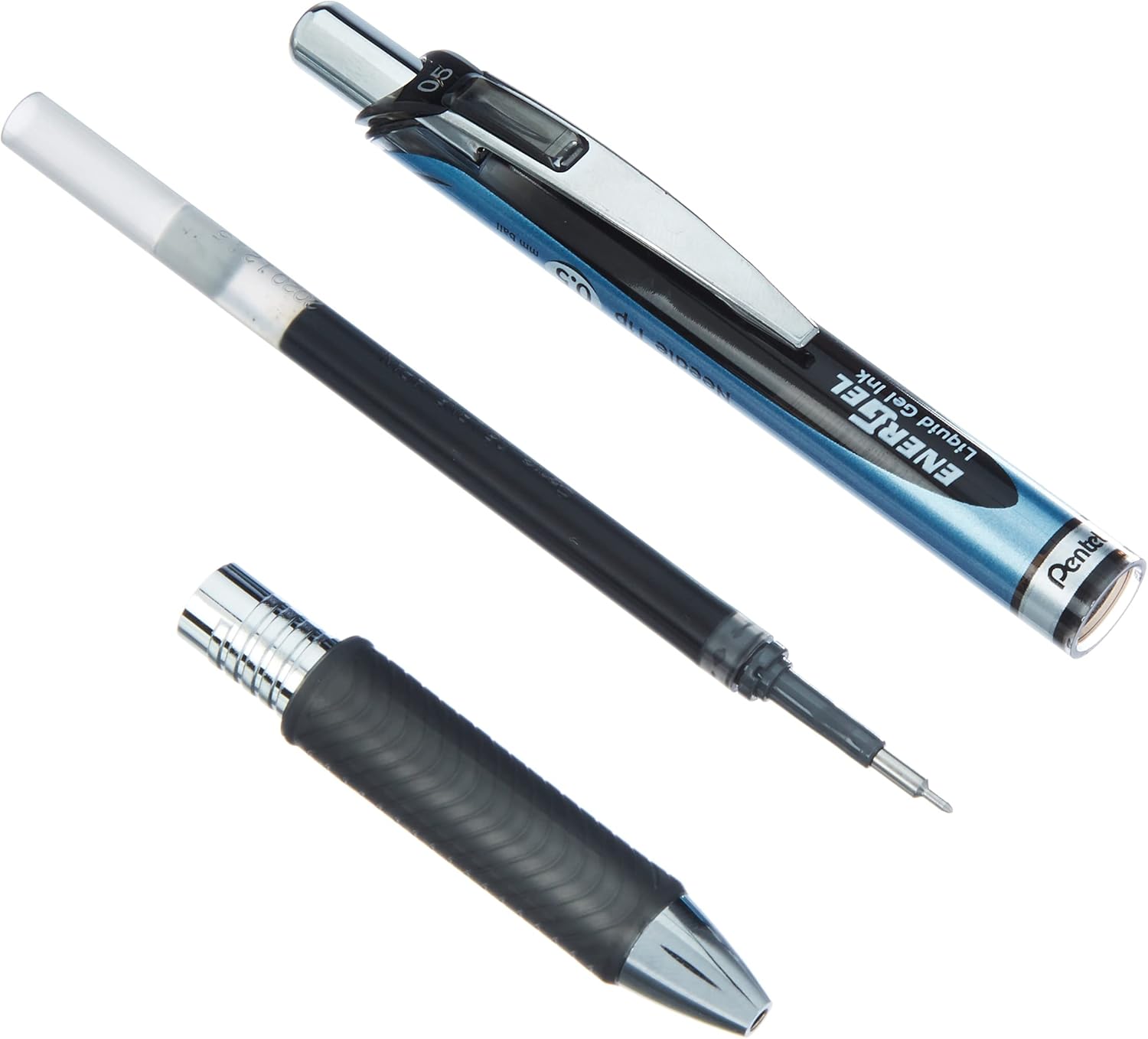 Pentel Energel Knock Ballpoint Pen, 0.5mm Needle Tip, Blue Body with Black Accent (BLN75-A)