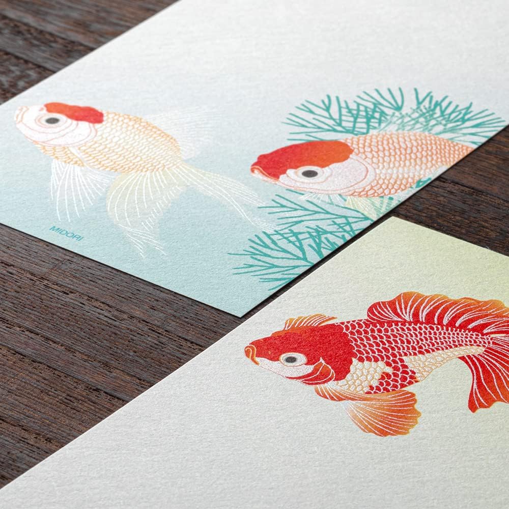 Midori 89551006 Single Writing Note Paper Series, Summer Letter, Silk, Goldfish and Aquatic Plant Pattern