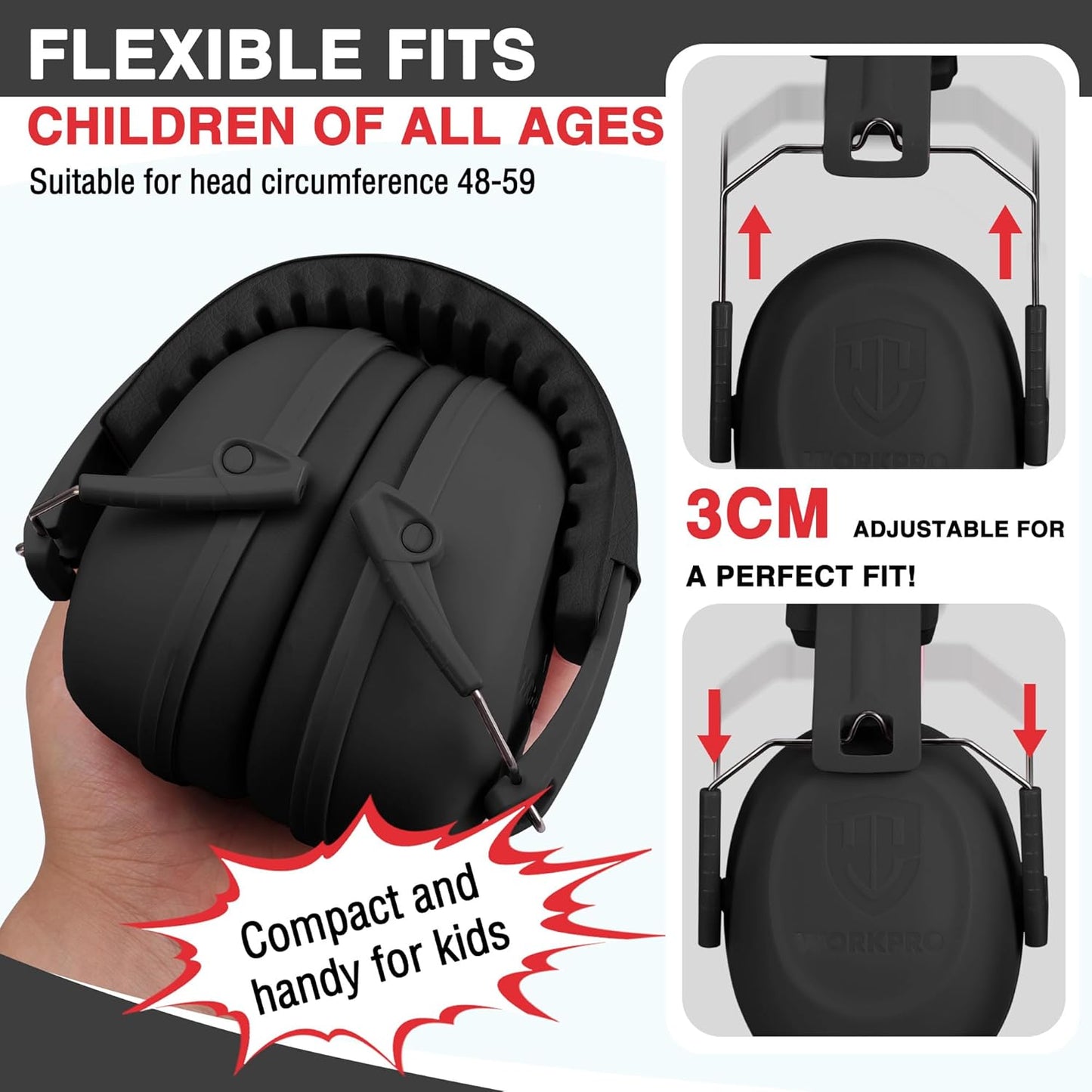 WORKPRO Noise Cancelling Headphones for Kids, NRR 25dB Kids Ear Protection for Autism, Noise Reduction Safety Ear Muffs for Concentration Shooting Range DIY, Black