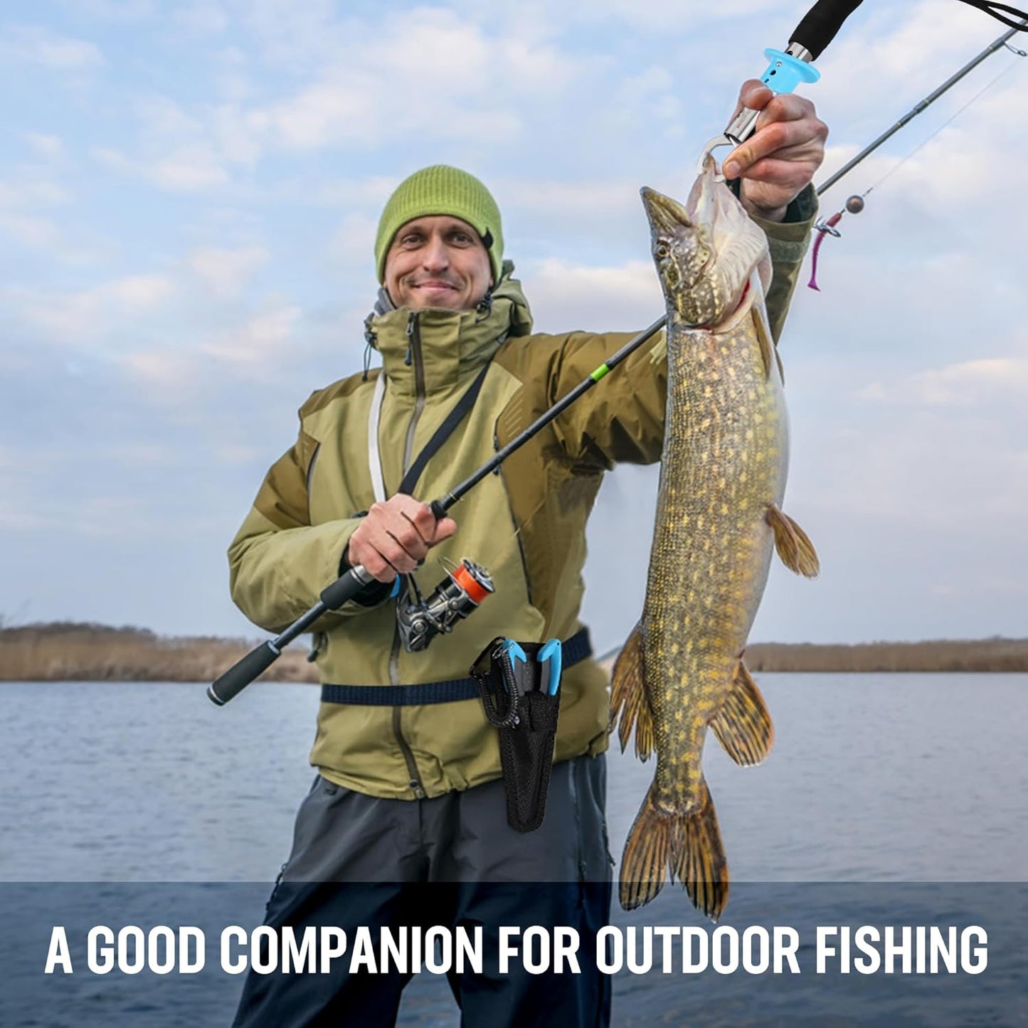 MOSSY OAK 2Pcs Fishing Tools Kit- Fishing Plier, Fish Lip Gripper, Multifunctional Fishing Hook Remover with Lanyards Sheath, Saltwater Resistant Fish