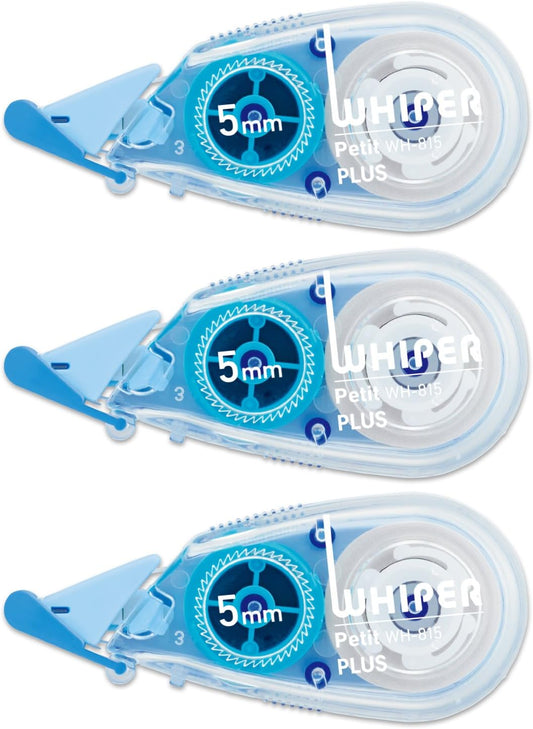 Plus WH-815-3P Correction Tape, White Petite, 0.2 inches (5 mm), Blue, Pack of 3 49-245