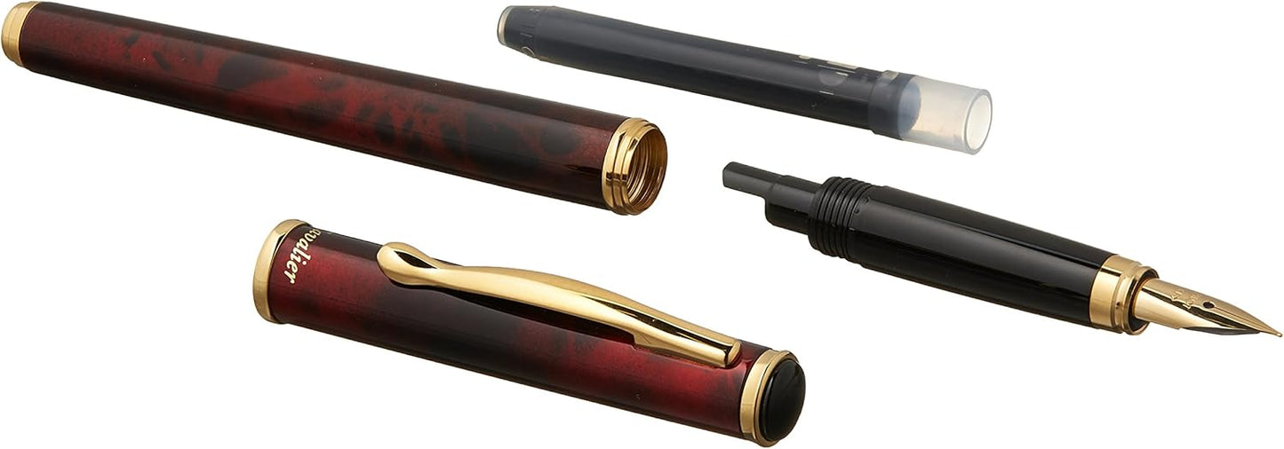 PILOT Cavalier Fine Nib Fountain Pen, Marble Black/Red Body (FCA-5SR-BR-F)