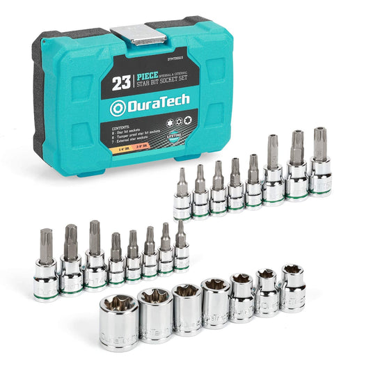 DURATECH Torx Bit Socket Set, 0.25 inches (6.35 mm), 0.47 inches (9.5 mm), E Socket, Anti-Fog, CRV Steel, Storage Box Included, 23 Piece Set