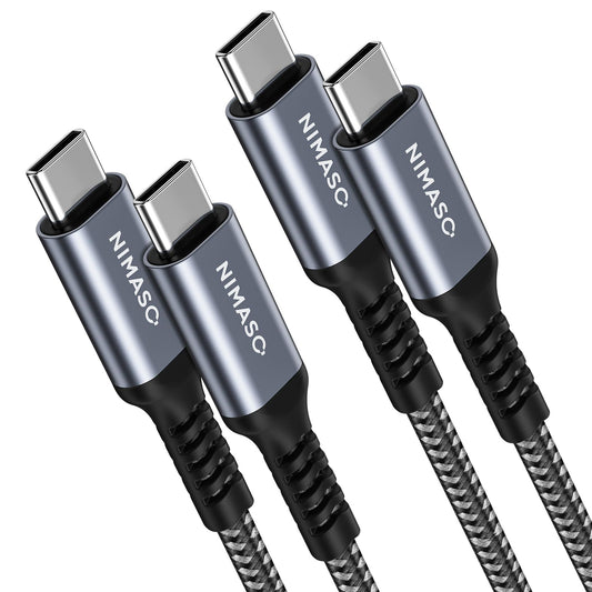2-Pack USB C to USB C Cable (6.6FT + 6.6FT), NIMASO Nylon USB 2.0 Type C 60W 3A Charging Cable for iPad Mini 6, iPad Pro 2020, iPad Air 4, MacBook, Samsung, Switch, Pixel, LG (Grey)