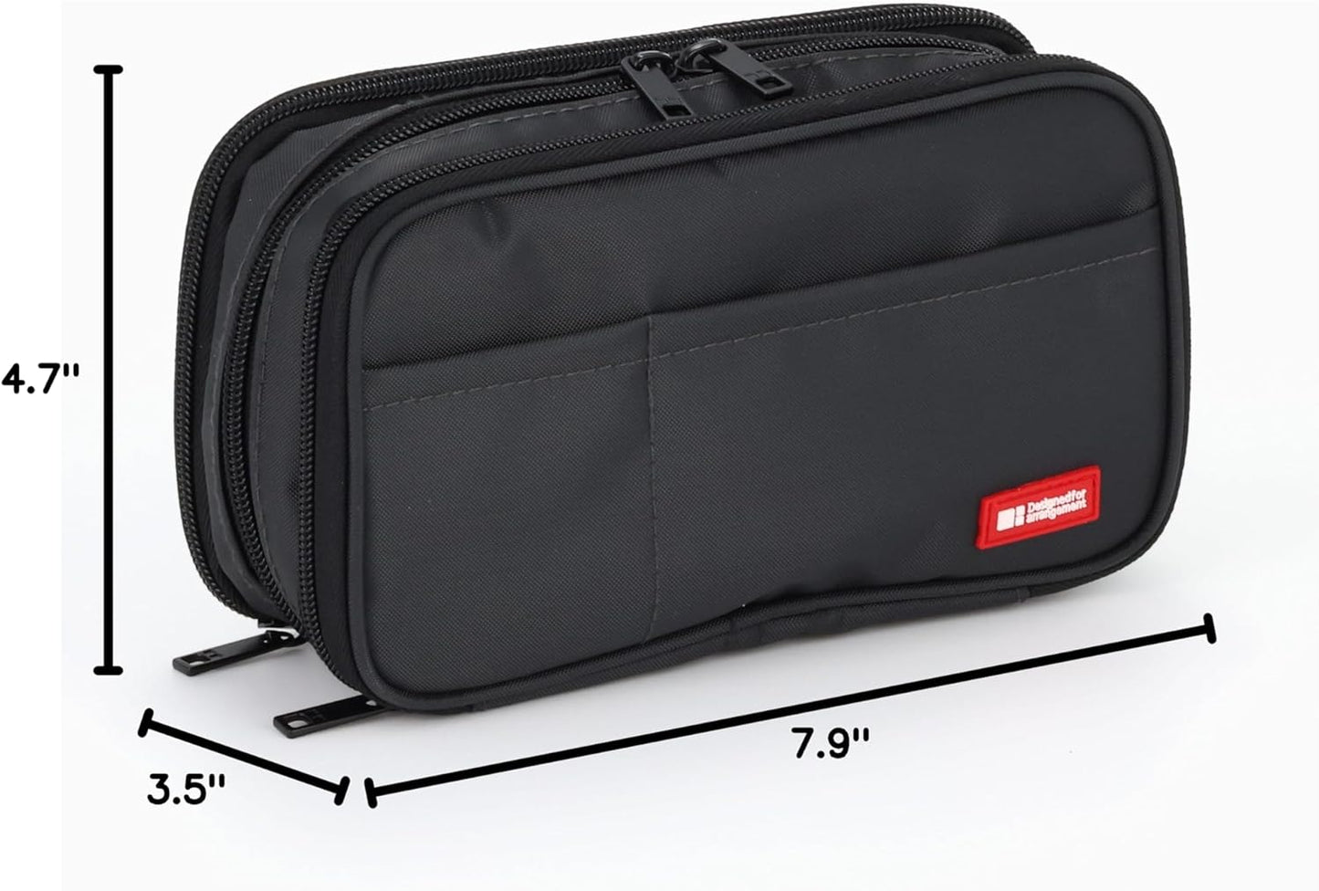 LIHIT LAB Large Capacity Triple Zipper Pencil Case For School Office College, Big Capacity 8 Compartments Pencil Bag Holder Adults Teen Boys Girls, Travel Cosmetics Storage, Black (A7556-24)