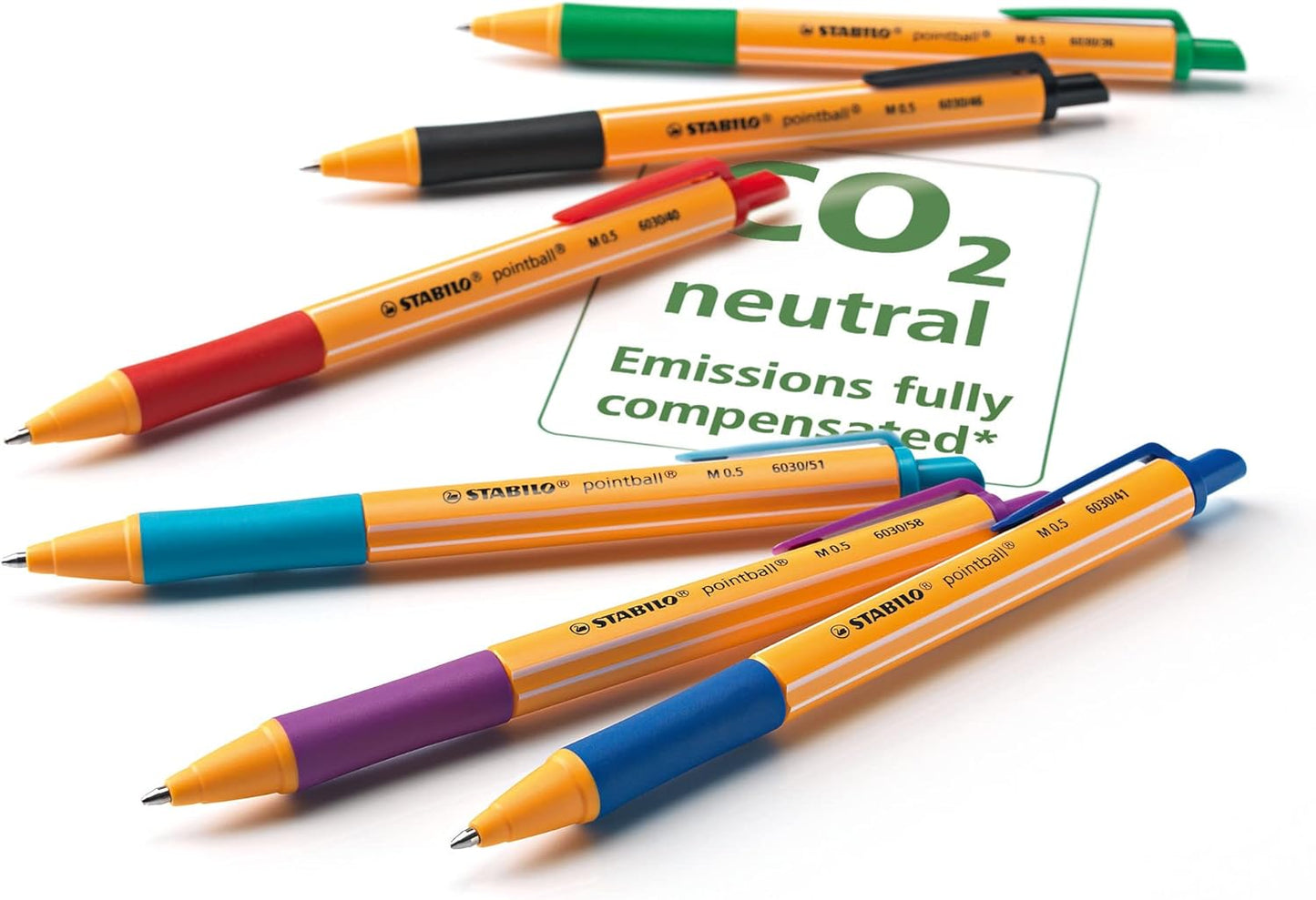 STABILO Ballpoint Pen pointball - Pack of 4 - Blue, Black, Red Green, Made From Recycled Plastic, Retractable, Medium Point