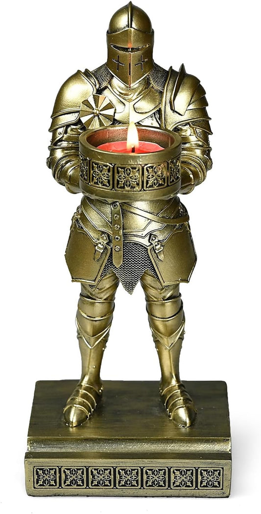 HDMbigmi King's Guard Standup Knight Candlestick Holders Resin TeaLight Holder Warrior Mobile Phone Stand Pen Holder Candle Holder for Restaurant, Altar, Home Table(Bronze)
