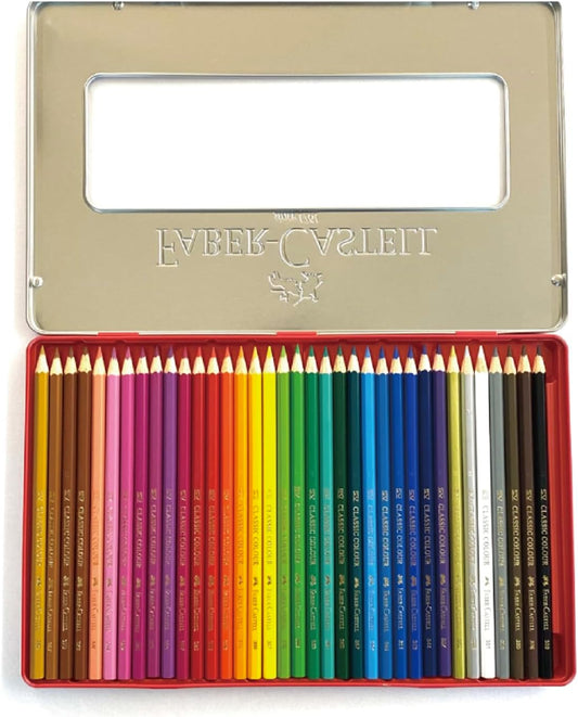 Faber Castell TFC-CP/36C Oil-based Colored Pencils, Flat Can, 36 Color Set