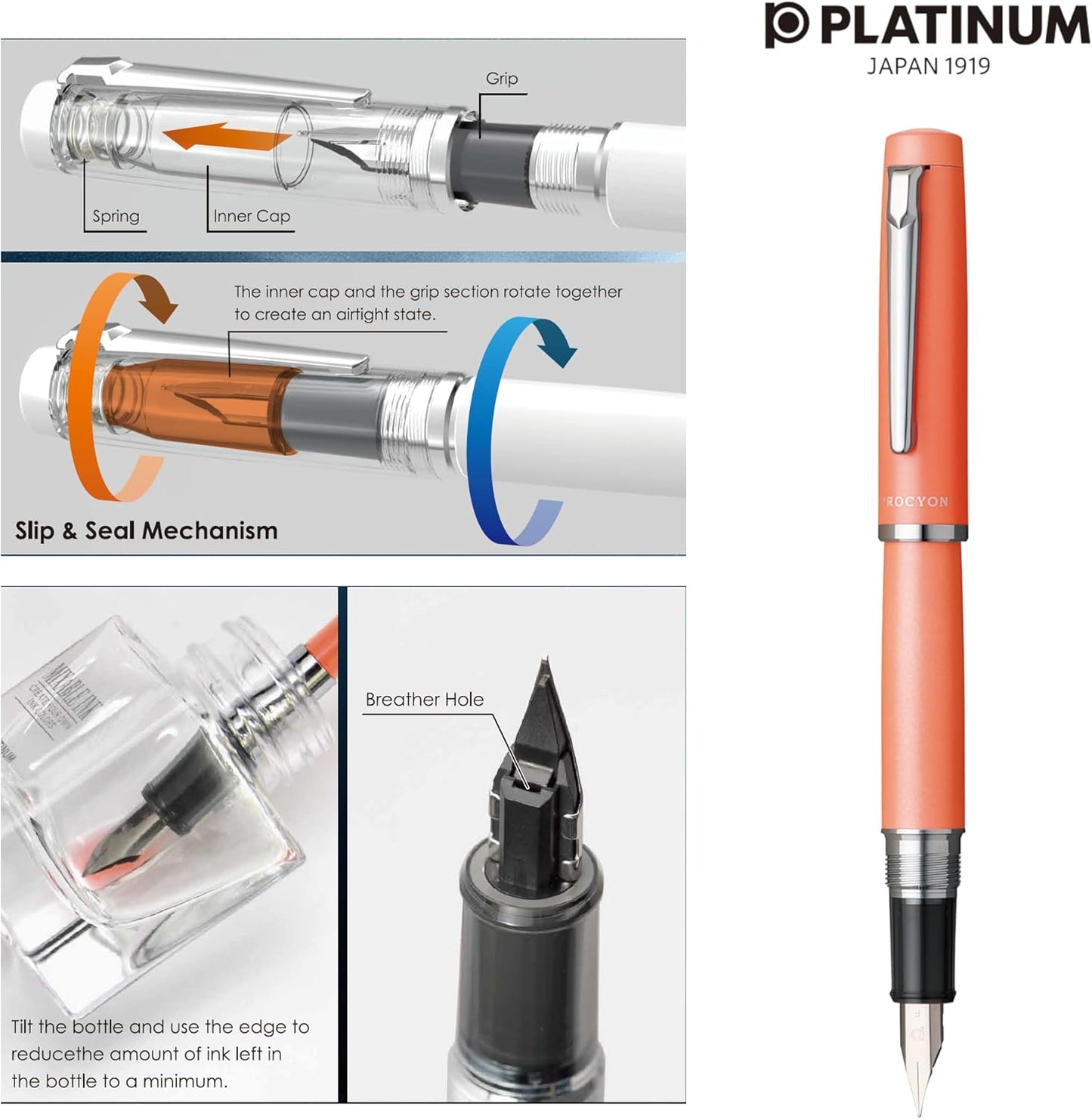 PLATINUM PNS-5000 25-2 Procyon #25 Fountain Pen, Persimmon Orange, Fine Point