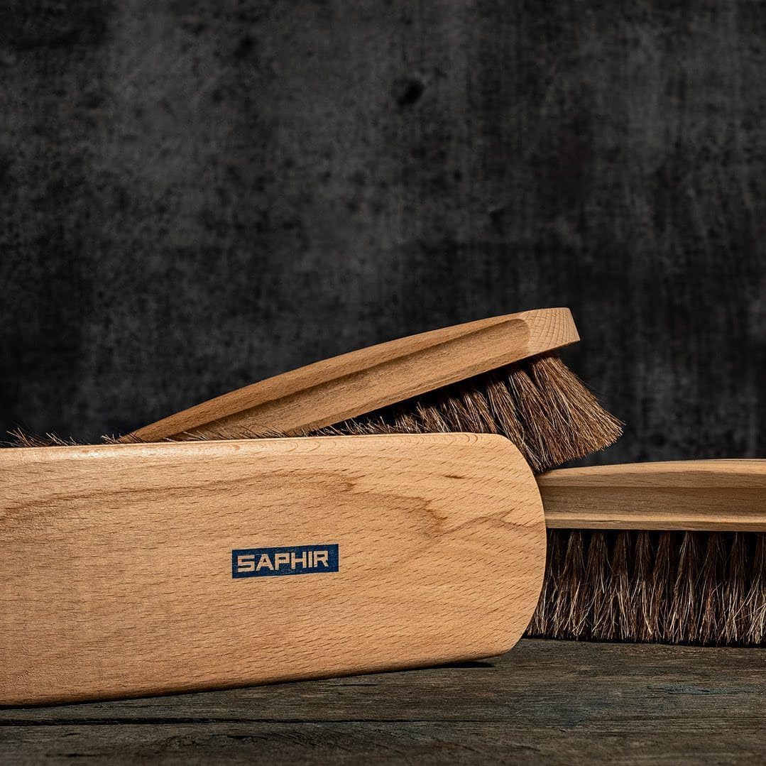 Saphir Natural Horsehair Brush - Shoe Polish Brush for Cleaning, Polishing & Buffing Leather Shoes - 7" (18cm)