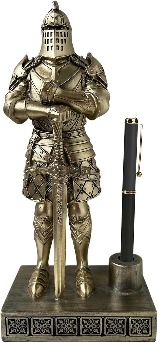 HDMbigmi King's Guard Knight Pen Stand Statue Office Pen Stand Desk Organizer for Men Top Collection as Gift 9.45 Inches (Bronze)