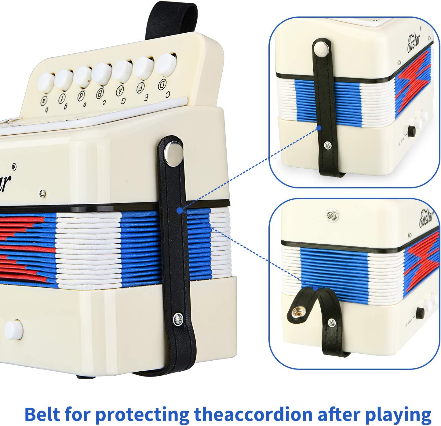 Eastar Kids Accordion Toy Accordian Mini Musical Instruments 10 Keys Button for Child Children Kids Toddlers Beginners (White)