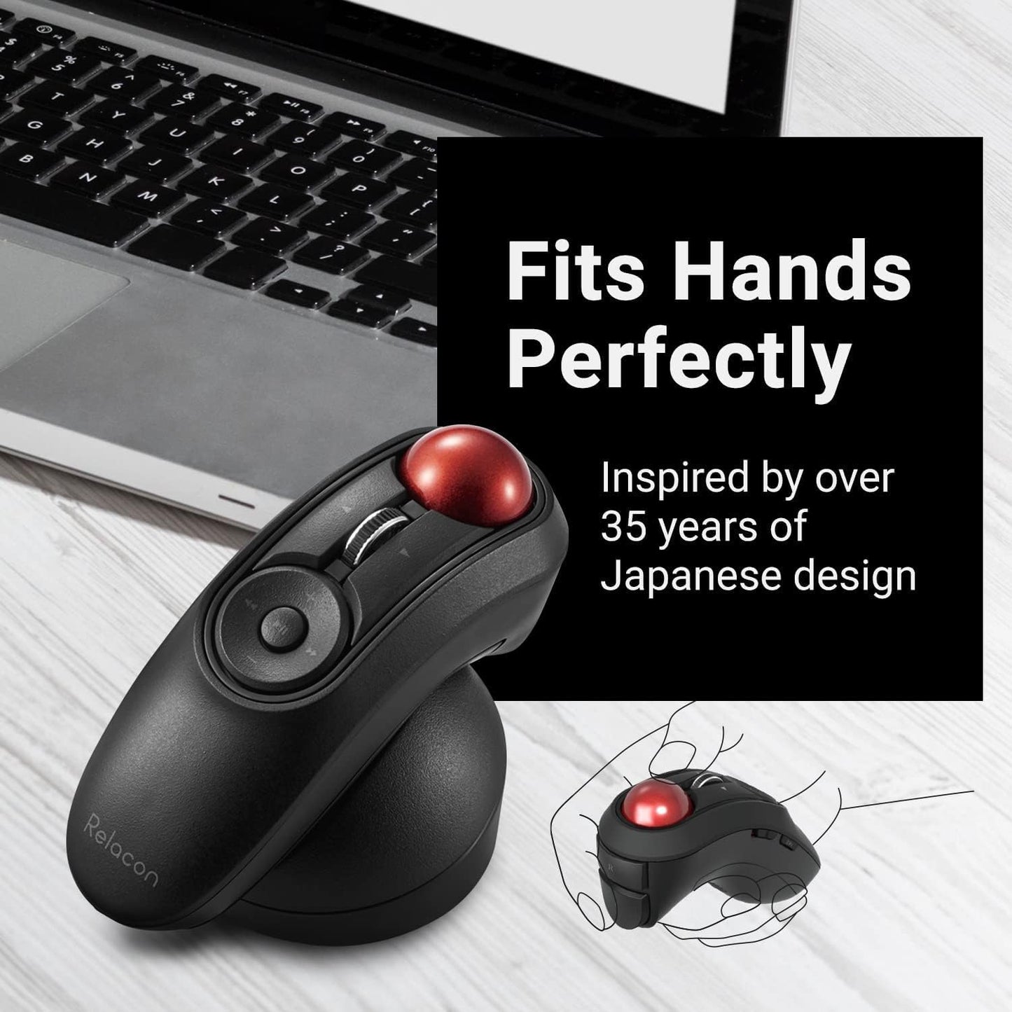 ELECOM Relacon Handheld Trackball Mouse, Thumb Control, 2.4GHz Wireless, Ergonomic Design, 10-Button Function with Smooth Tracking, Windows11, MacOS (M-RT1DRBK)