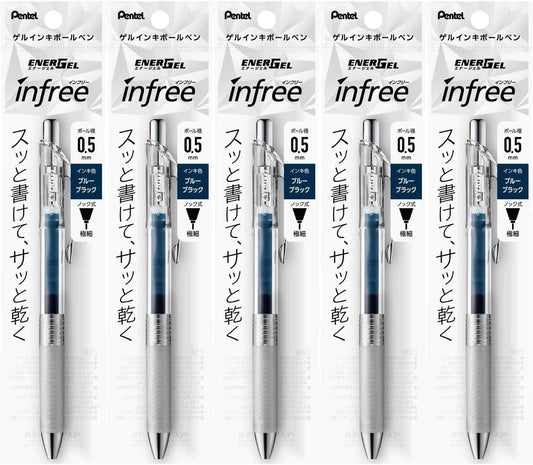Pentel XBLN75TL-CA EnerGel Ink Ballpoint Pen, 0.5, Blue Black, 5 Pieces