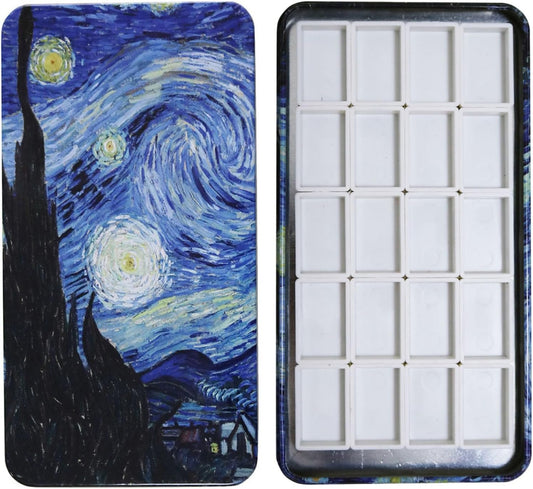 FCLUB Watercolor Tins Palette Paint Case with 20Pcs Full Pans Carrying Magnetic Stripe on The Bottom - Starry Night by Vincent Van Gosh
