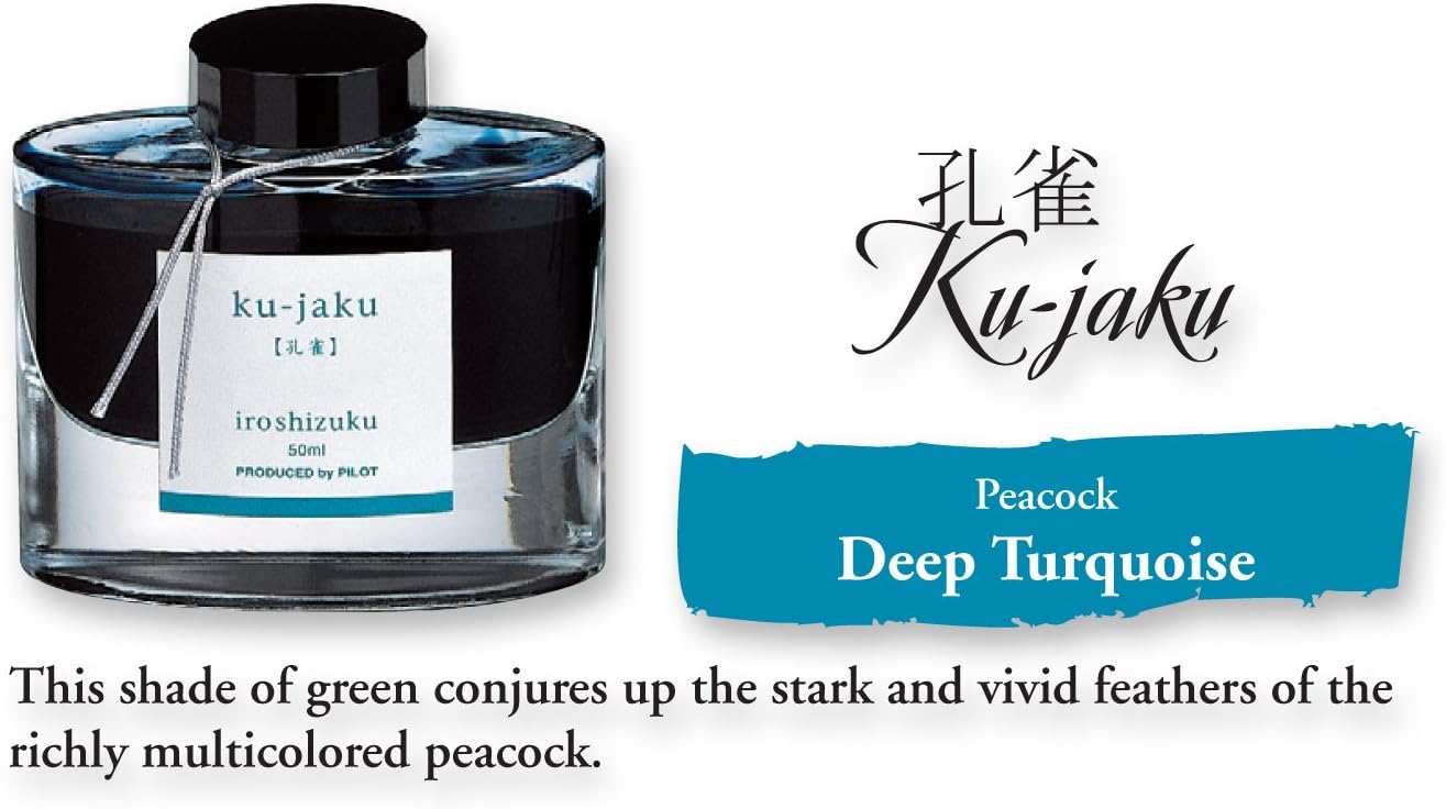 PILOT Iroshizuku Bottled Fountain Pen Ink, Ku-Jaku, Peacock (Turquoise) 50ml Bottle (69213)