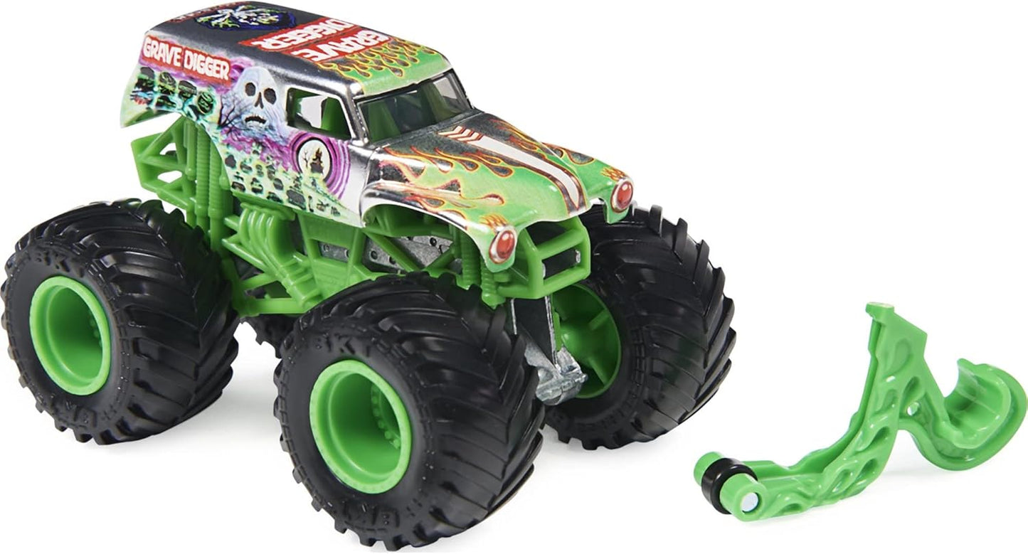 Monster Jam 2021 Spin Master 1:64 Diecast Monster Truck with Wheelie Bar: Legacy Trucks Grave Digger Silver Chrome