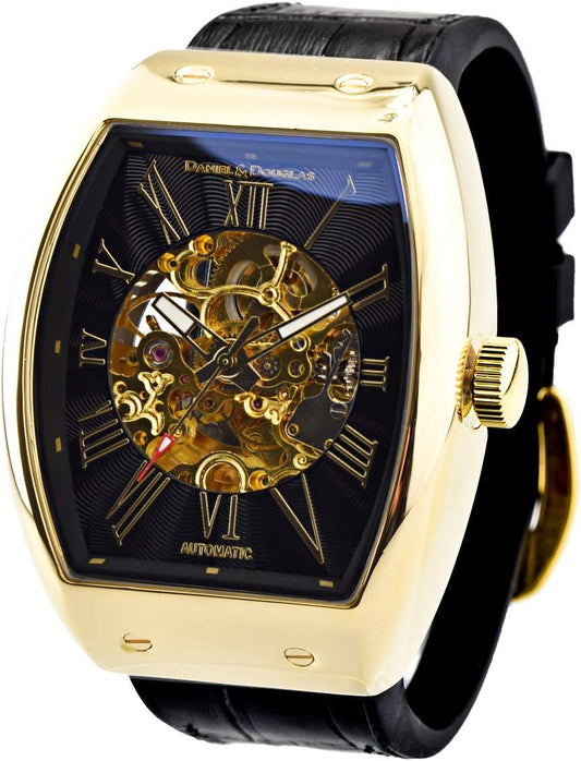 Daniel&Douglas DD8808 Men's Watch, Automatic Winding, Skeleton Tonneau, black / gold