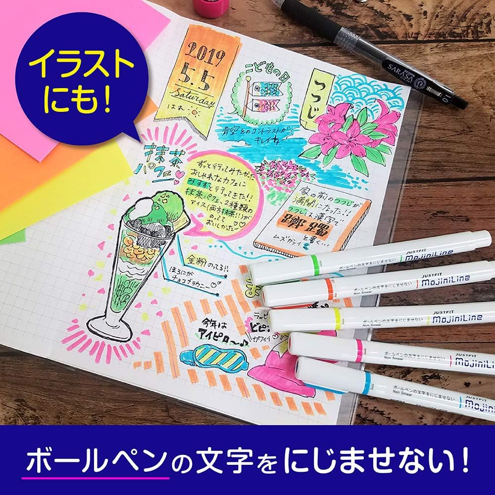 ZEBRA Highligher Just Fit Mojiniline, blurring proof for ballpoint pen wrinting (5 color set) WKS22-5C