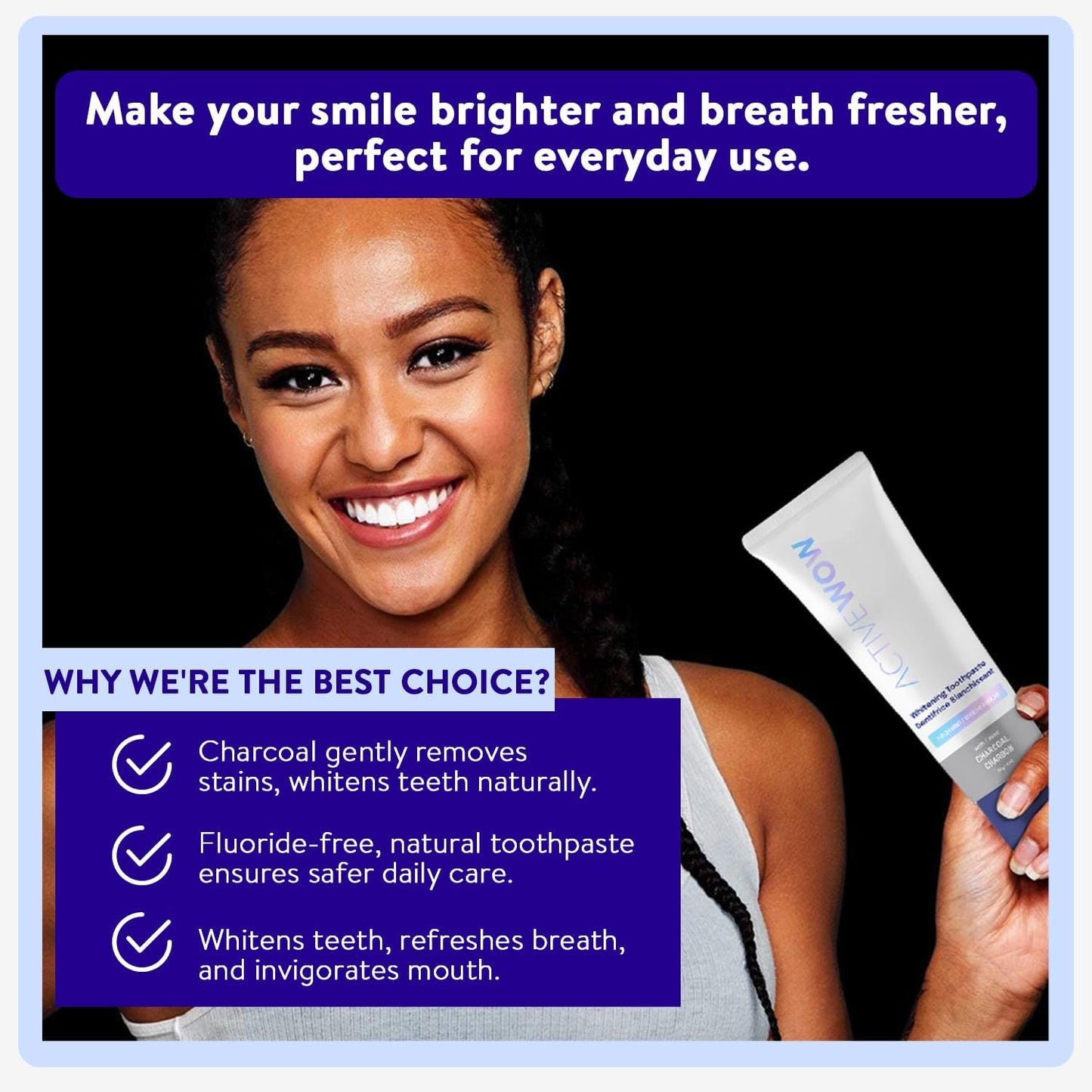 Active Wow Activated Charcoal Toothpaste - Charcoal Toothpaste for Whitening, Charcoal Teeth Whitening, Made with Organic Coconut Oil & Xylitol, Charcoal Activated Toothpaste (4 Ounce (Pack of 1))