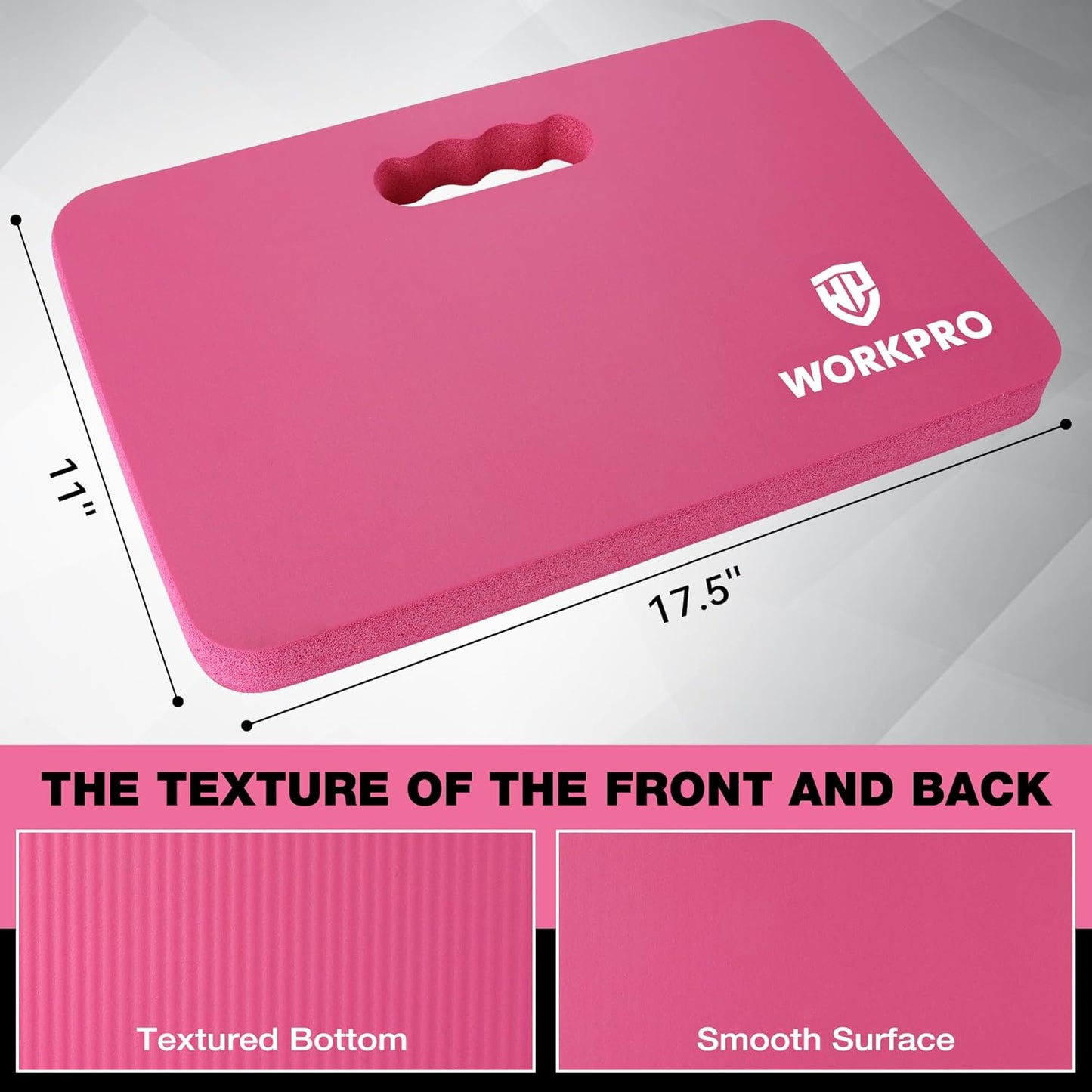 WORKPRO Extra Thick Kneeling Pad, 2-Pack, Soft Foam Cushioning for Knee, Large Foam Kneeler Mat for Gardening, Bathing Baby, Workout Supplies, 17.5 x 11 x 1.5 in, Pink