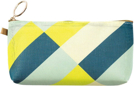 Midori 53336006 Pouch with Gusset, Mesh, Striped Pattern, Yellow-Green