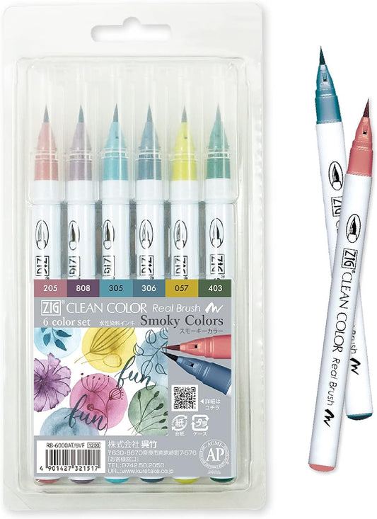 Kuretake ZIG CLEAN COLOR Real Brush 6 colors set Smoky Colors