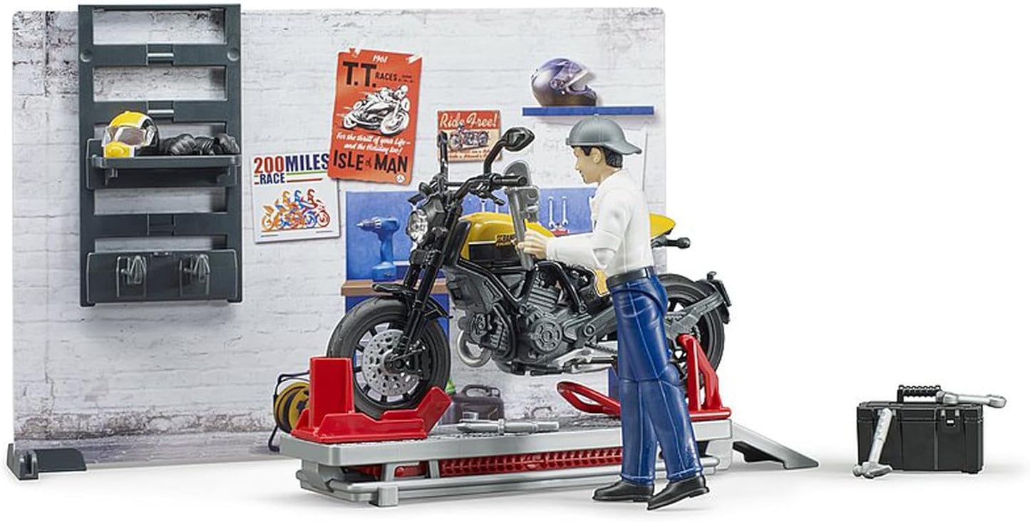Bruder 62102 bworld Set - Motorcycle Service w Scrambler Ducati Full Throttle