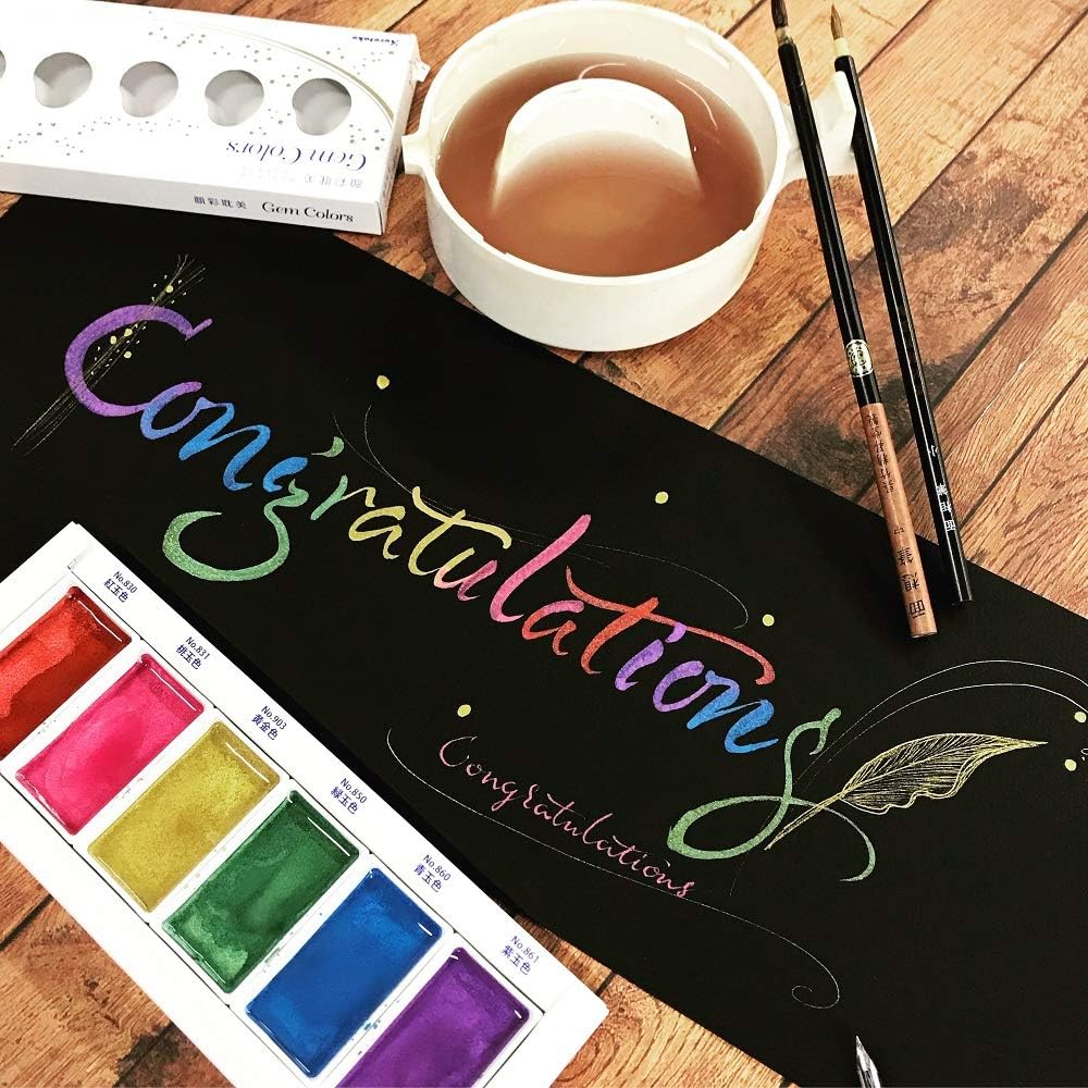 Kuretake GANSAI TAMBI 6 colors, 3 pack set, STARRY, PEARL, GEM, Watercolor Paint Set, Gold, Silver, Glitter, for Professional, Artist, Made in Japan