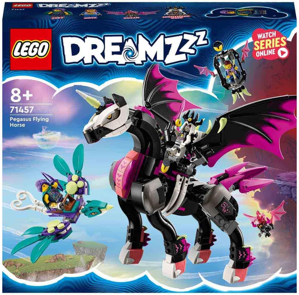 LEGO 71457 DREAMZzz Pegasus, The Flying Horse, Build A Fantastic Creature 2 Ways with Zoey, Nova and The Nightmare King Minifigures TV Series, Animal Toys for Kids