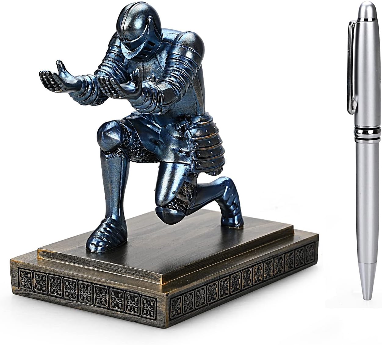HDMbigmi Knight Pen Holder Pen Stand Desk Organizers and Accessories Resin Pencil Holder as Gift with a Fancy Pen for Office and Home Desk Organizer (Blue)